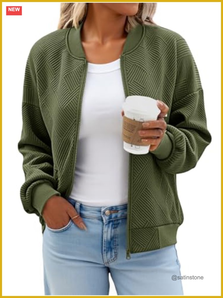 Women's Zip Up Bomber Jacket Lightweight Casual Outerwear With Pockets